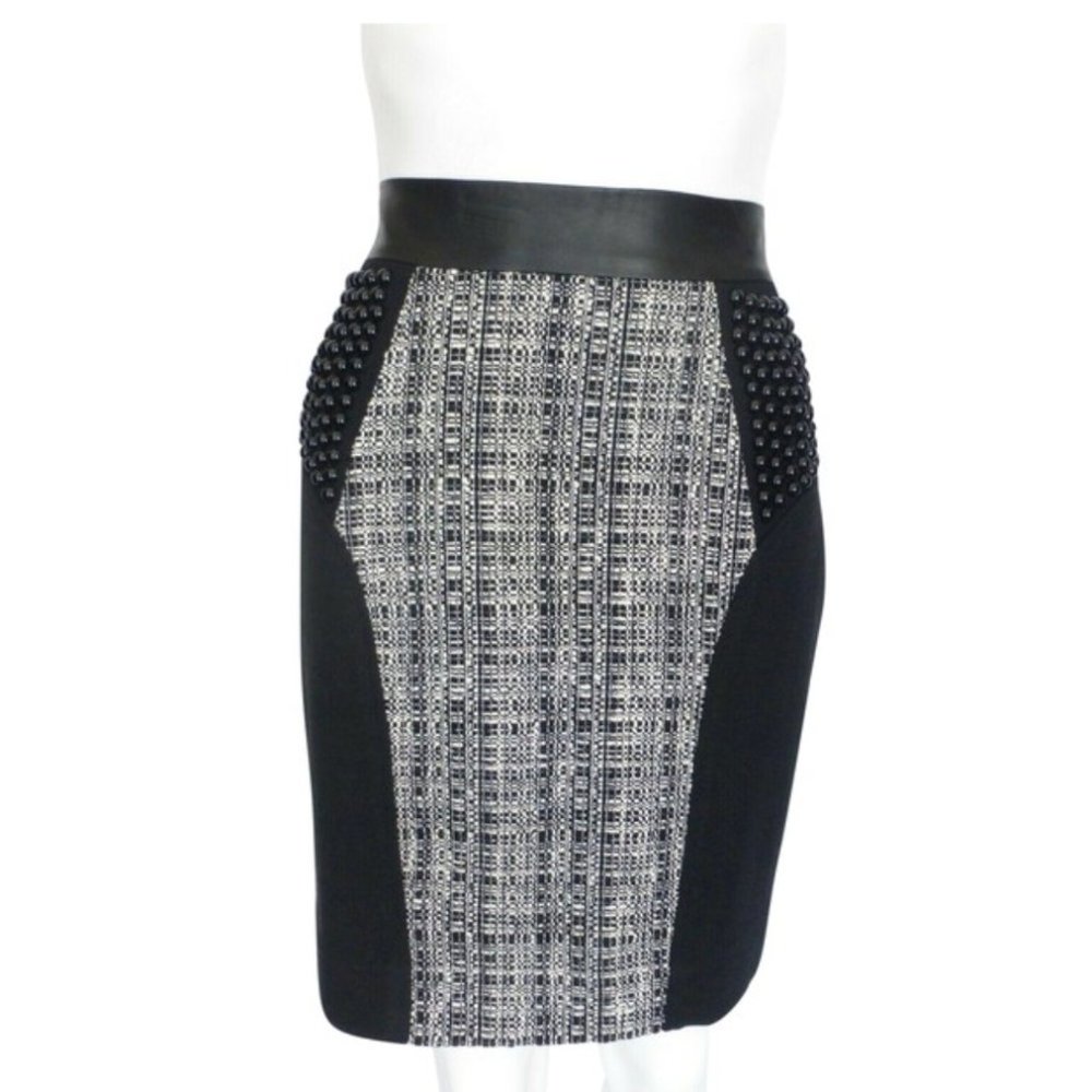 MIlly Black & White Tweed Skirt Black Studs